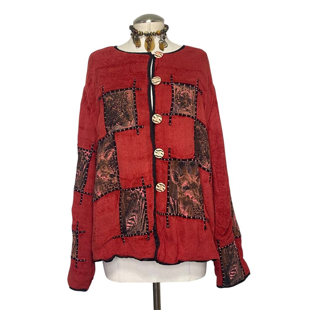 Allure Vtg‎ Patchwork Safari Animal Cute Oversized Jacket Hippie Boho